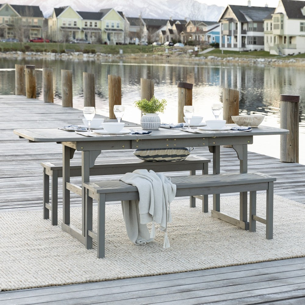 3-Piece Extendable Outdoor Patio Dining Set - Gray Wash