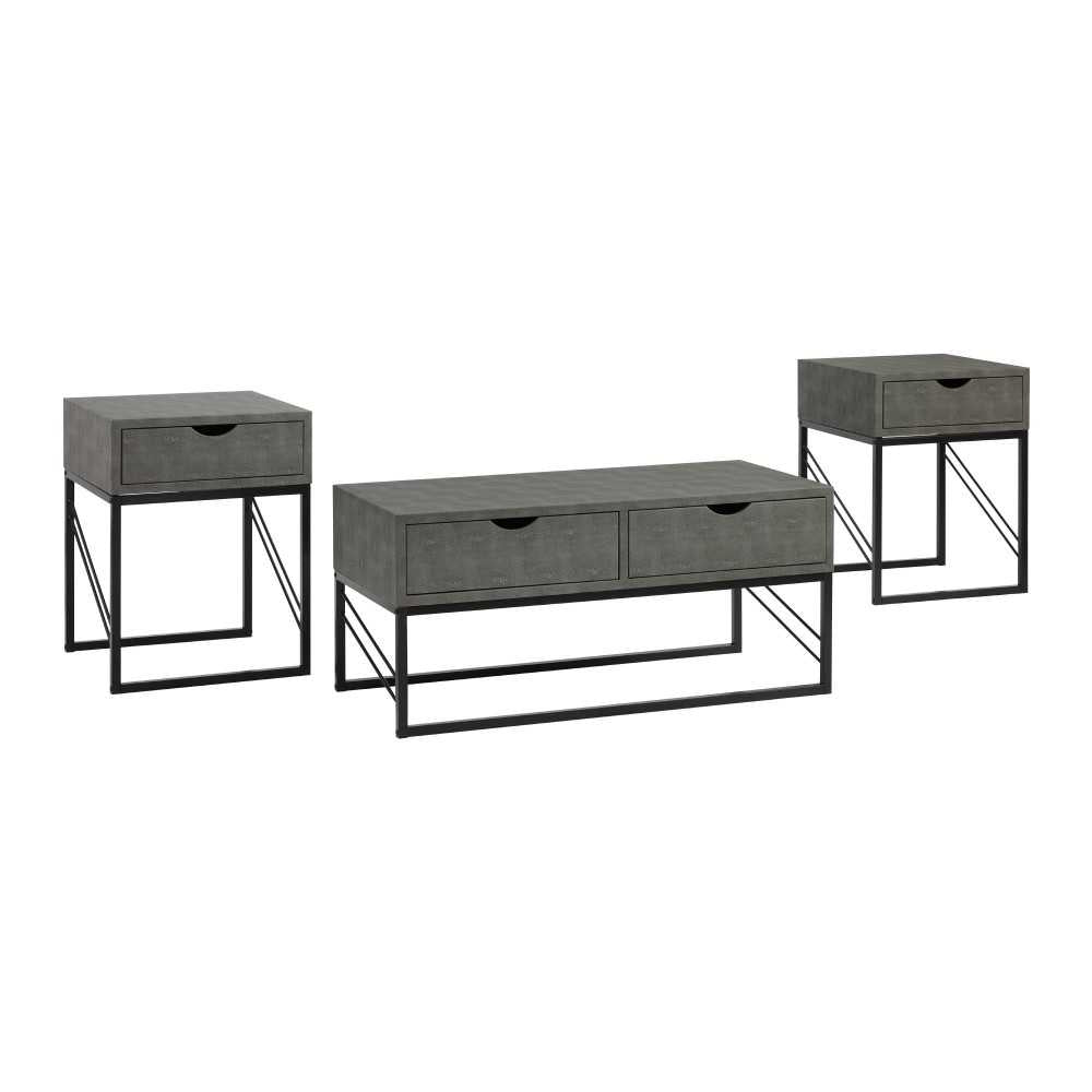 3 Piece Faux Shagreen Coffee Table and Side Tables - Gray