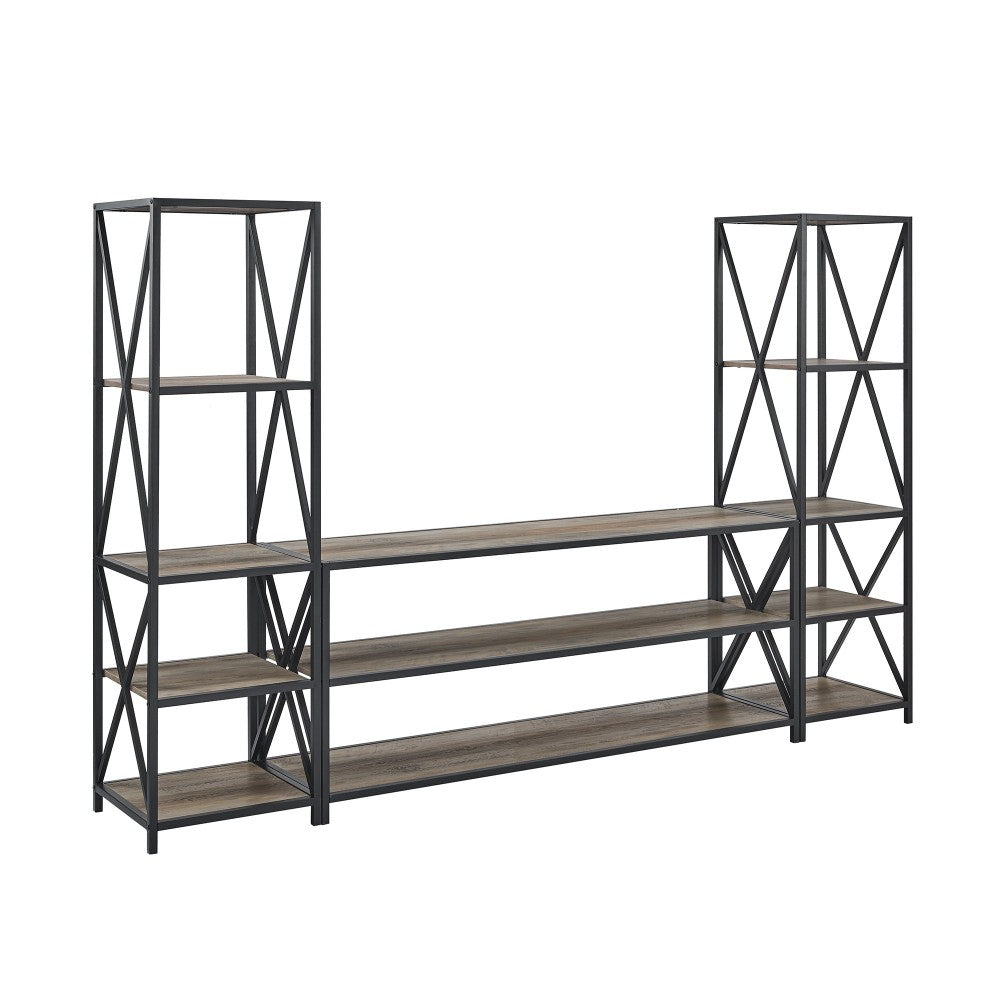3-Piece Industrial Bookcase Set - Gray Wash