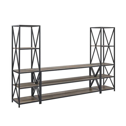 3-Piece Industrial Bookcase Set - Gray Wash
