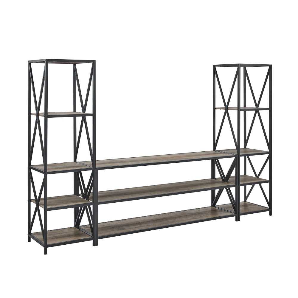 3-Piece Industrial Bookcase Set - Gray Wash