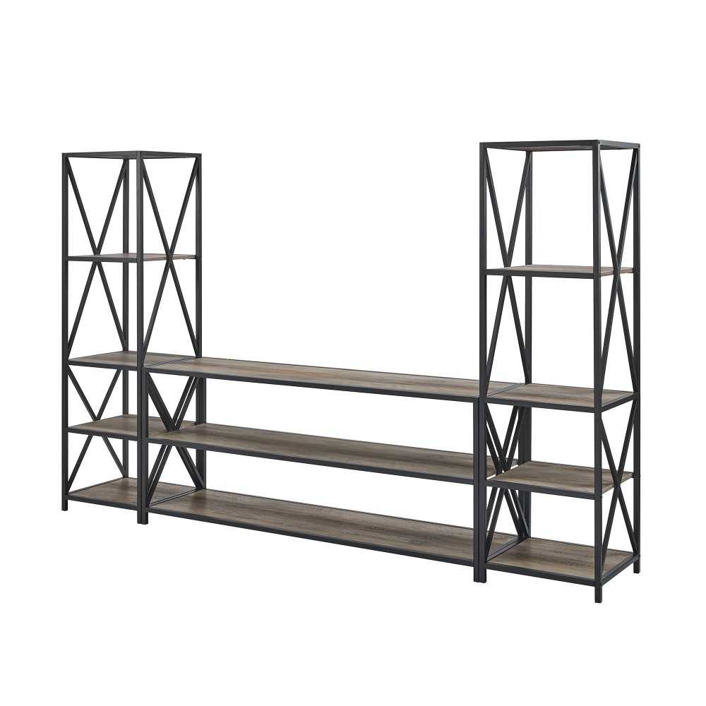 3-Piece Industrial Bookcase Set - Gray Wash