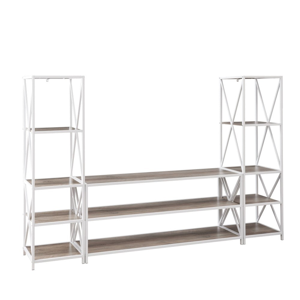 3-Piece Industrial Bookcase Set - Gray Wash