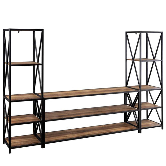 3-Piece Industrial Bookcase Set - Barnwood