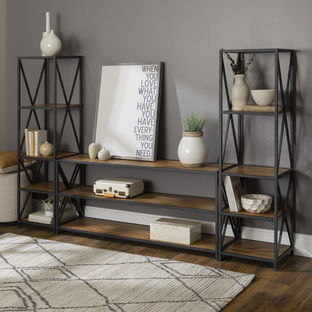 3-Piece Industrial Bookcase Set - Barnwood
