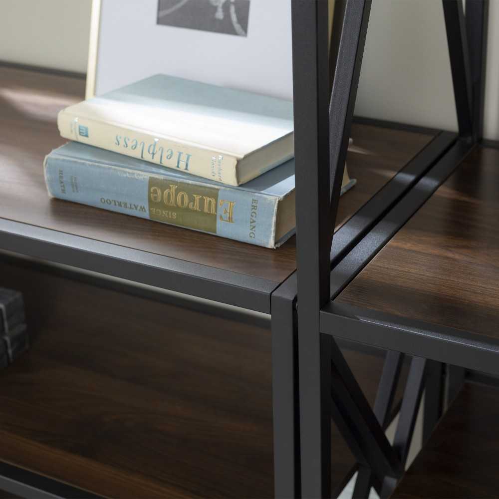 3-Piece Industrial Bookcase Set - Dark Walnut