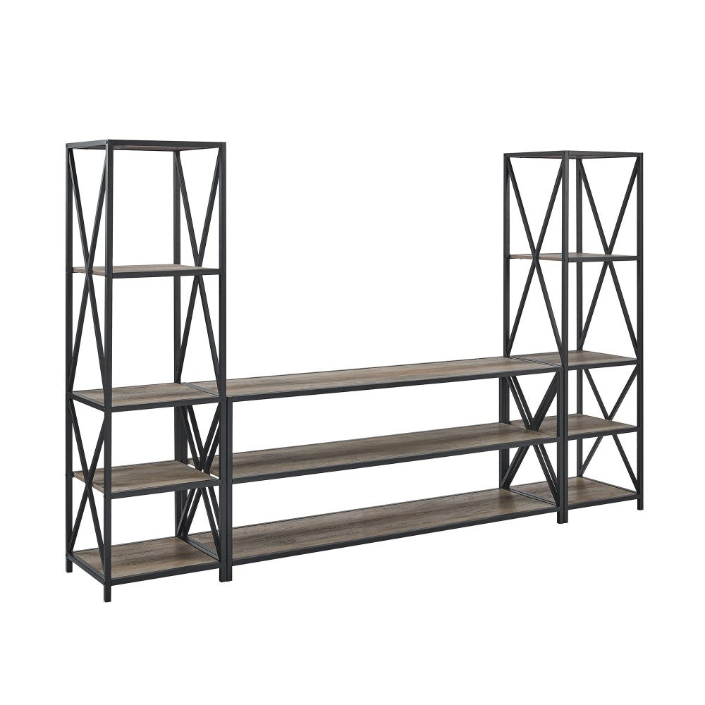 3-Piece Industrial Bookcase Set - Driftwood