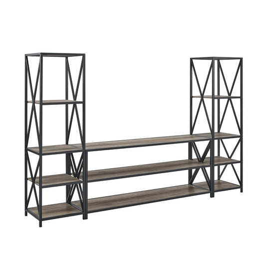 3-Piece Industrial Bookcase Set - Driftwood