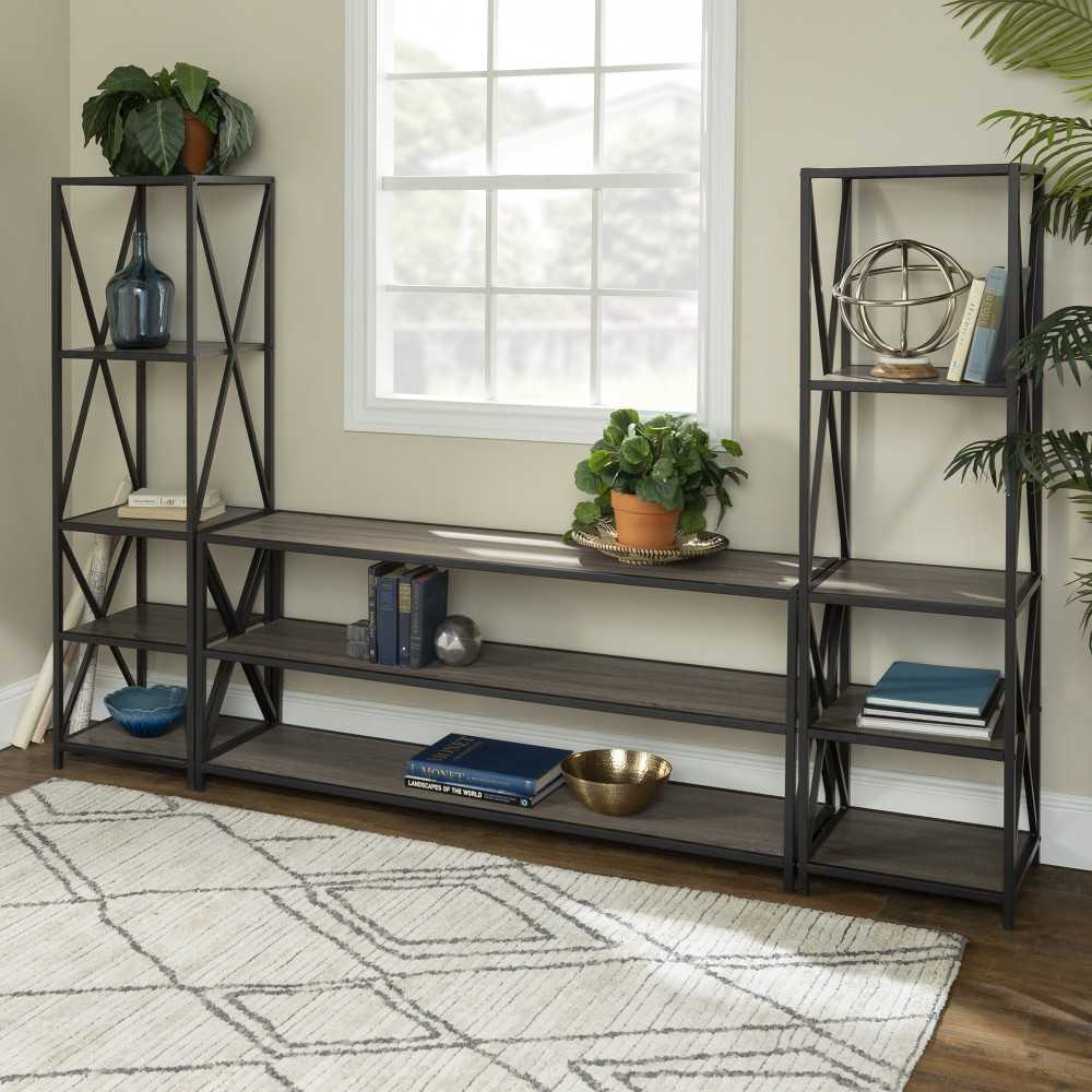 3-Piece Industrial Bookcase Set - Driftwood