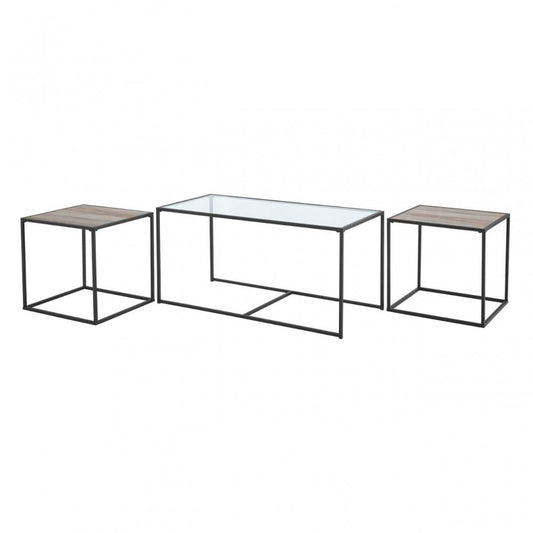 3-Piece Industrial Nesting Table Set - Glass/Gray Wash