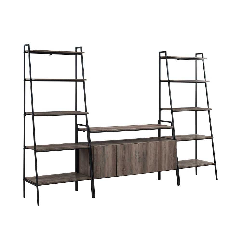 3-Piece Ladder Shelf Entertainment Wall - Gray Wash