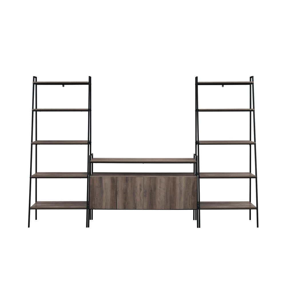 3-Piece Ladder Shelf Entertainment Wall - Gray Wash