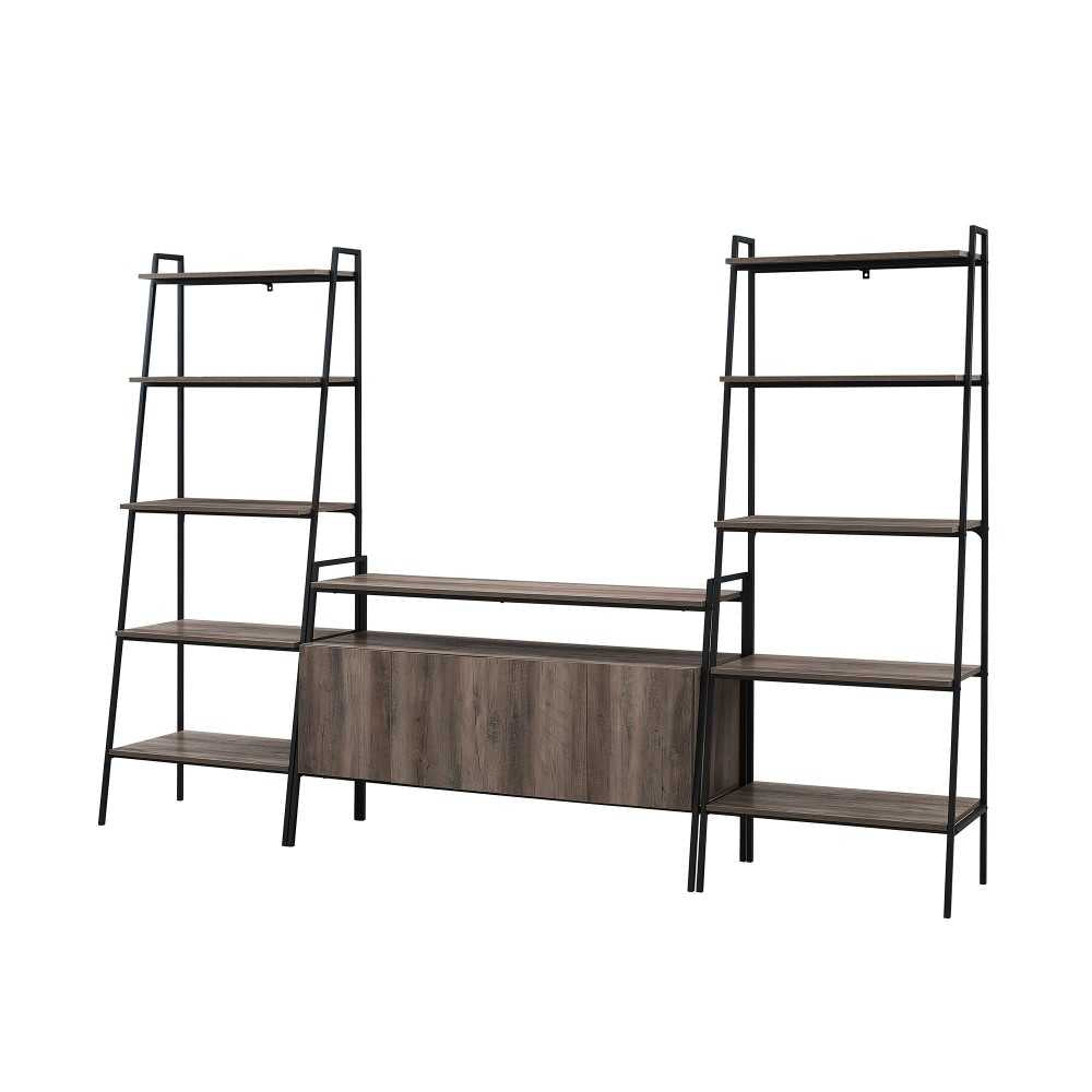 3-Piece Ladder Shelf Entertainment Wall - Gray Wash