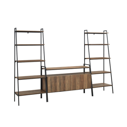 3-Piece Ladder Shelf Entertainment Wall - Rustic Oak