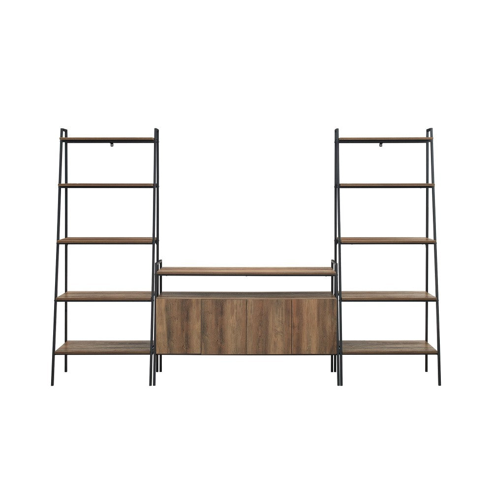 3-Piece Ladder Shelf Entertainment Wall - Rustic Oak