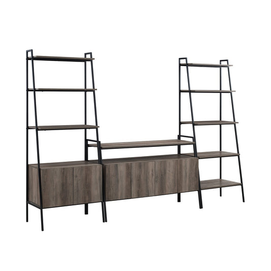 3-Piece Ladder Shelf Storage Entertainment Wall - Gray Wash