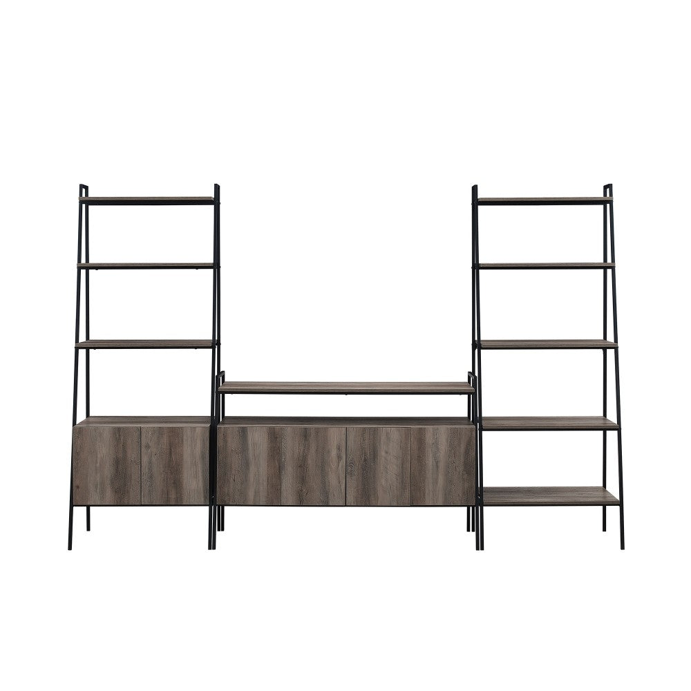 3-Piece Ladder Shelf Storage Entertainment Wall - Gray Wash