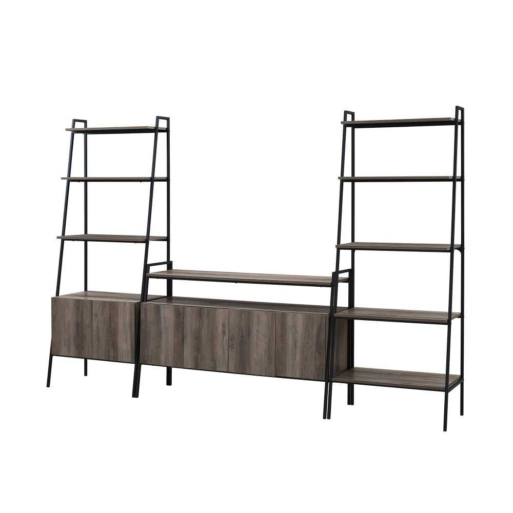 3-Piece Ladder Shelf Storage Entertainment Wall - Gray Wash