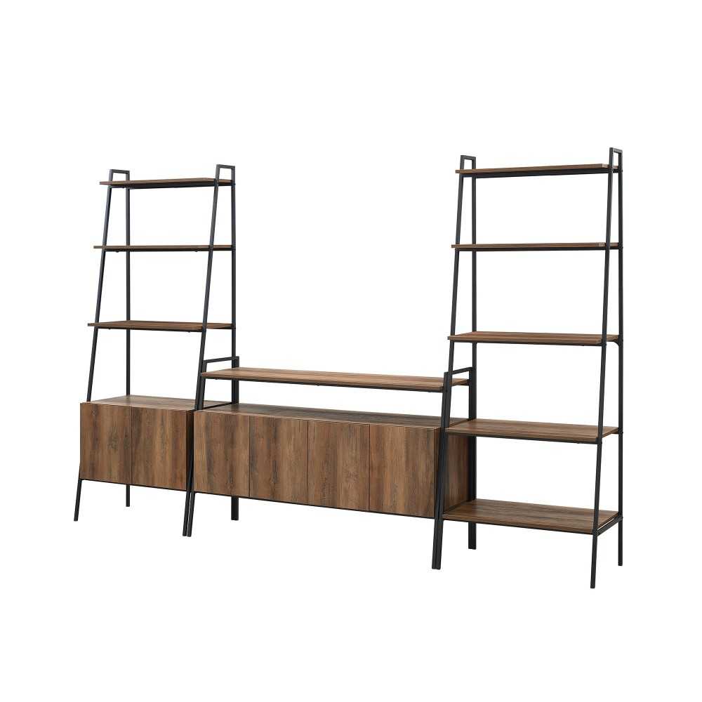 3-Piece Ladder Shelf Storage Entertainment Wall - Rustic Oak