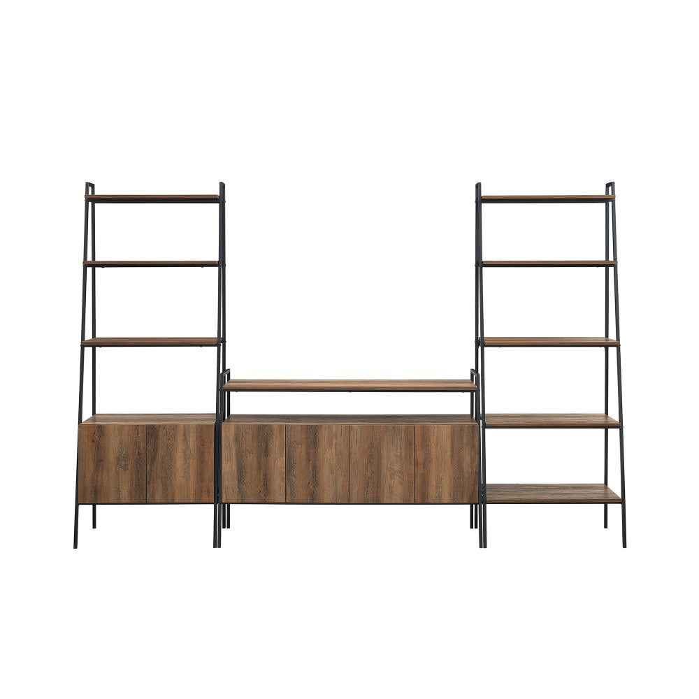 3-Piece Ladder Shelf Storage Entertainment Wall - Rustic Oak