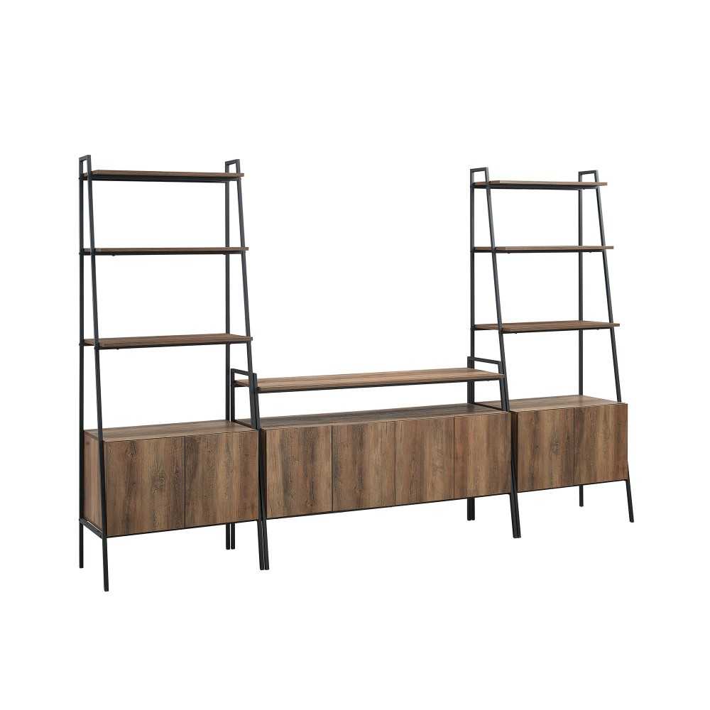 3-Piece Ladder Storage Entertainment Wall - Rustic Oak