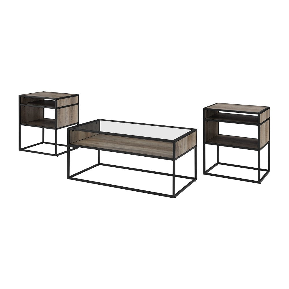 3-Piece Metal and Glass Accent Table Set - Gray Wash