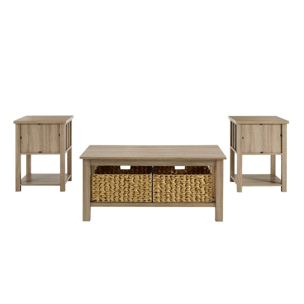 3 Piece Mission Storage Coffee Table and Side Tables - Driftwood