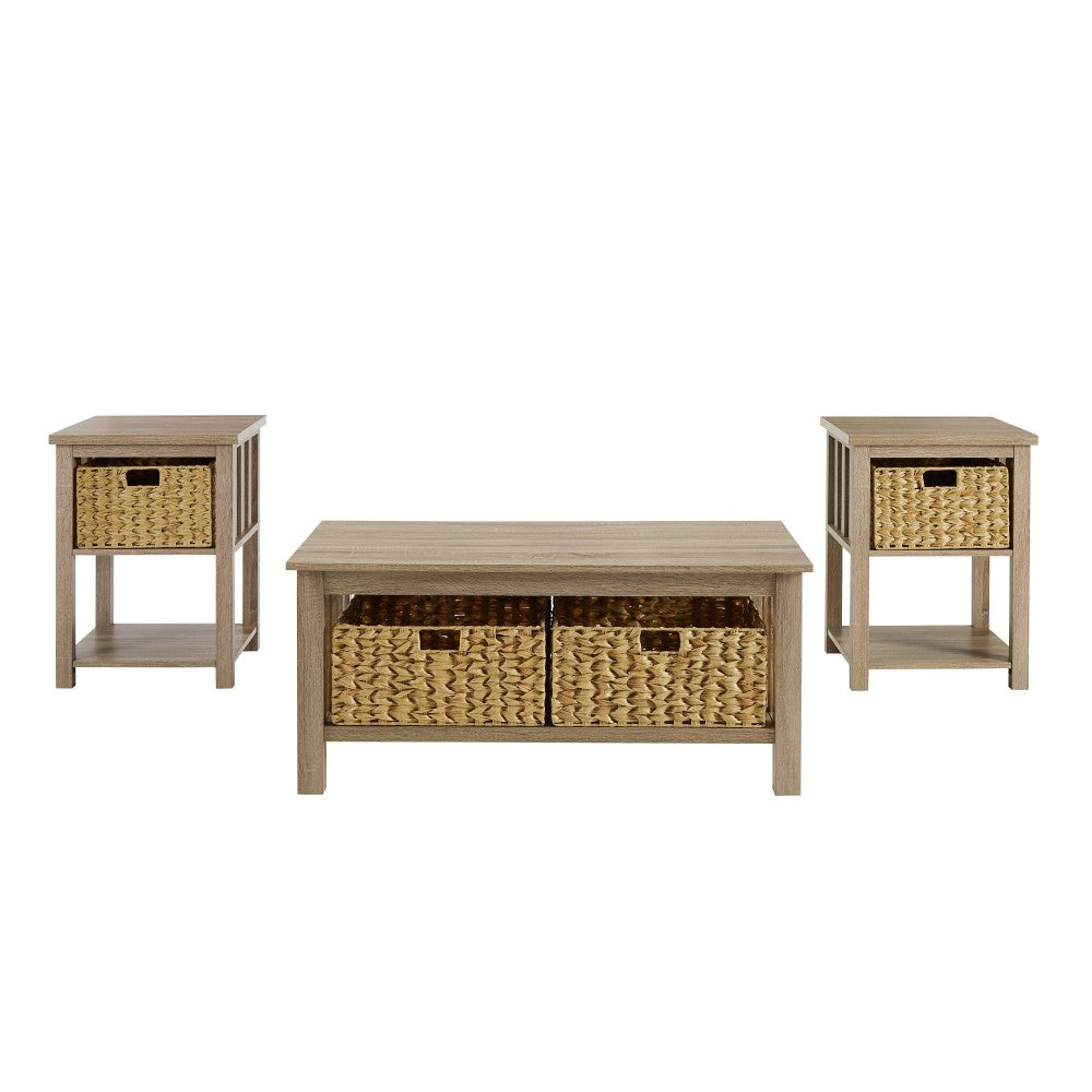 3 Piece Mission Storage Coffee Table and Side Tables - Driftwood