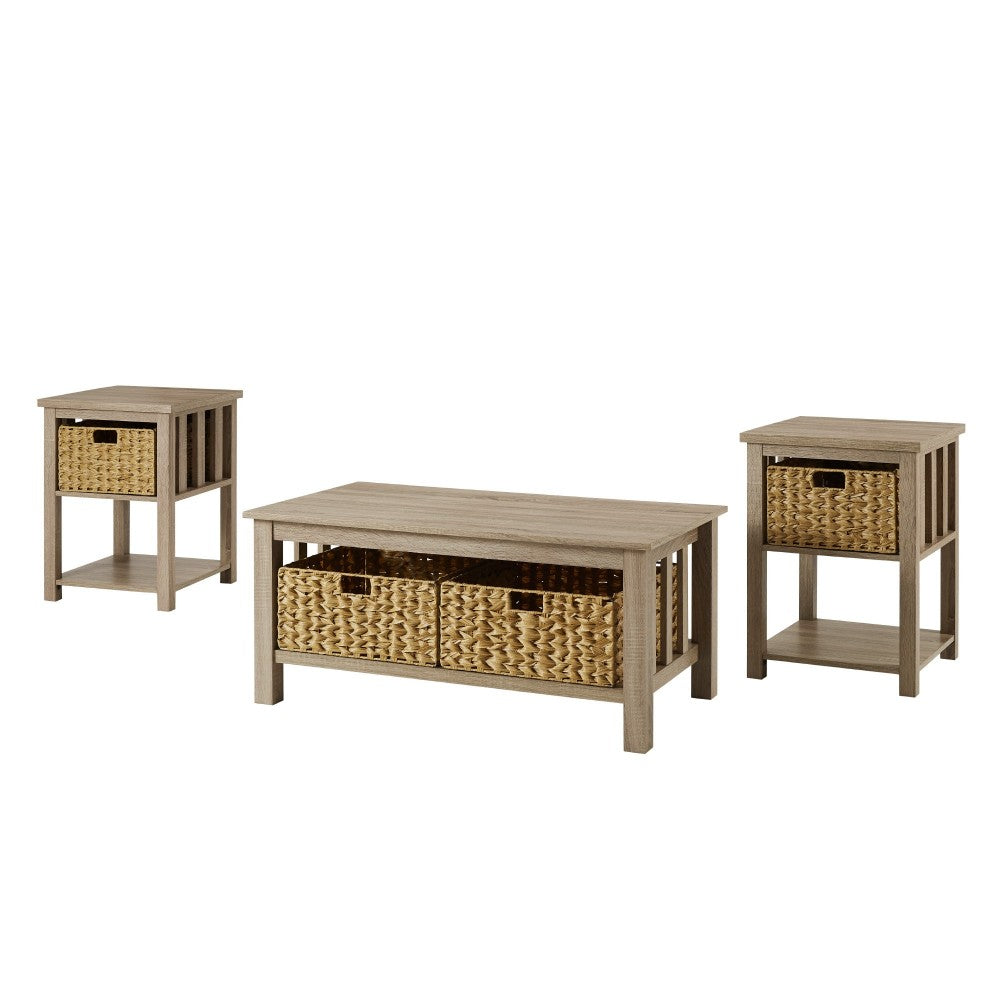3 Piece Mission Storage Coffee Table and Side Tables - Driftwood