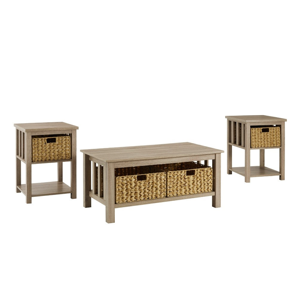 3 Piece Mission Storage Coffee Table and Side Tables - Driftwood