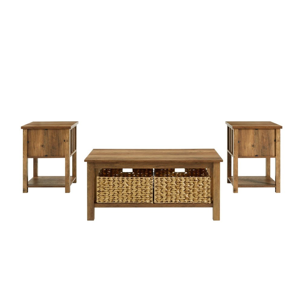 3 Piece Mission Storage Coffee Table and Side Tables - Rustic Oak