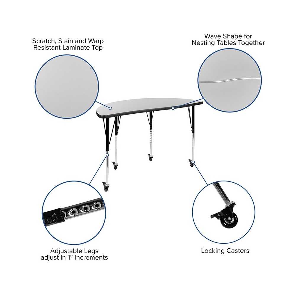 3 Piece Mobile 76" Oval Wave Collaborative Gray Thermal Laminate Activity Table Set-Standard Height Adjustable Legs