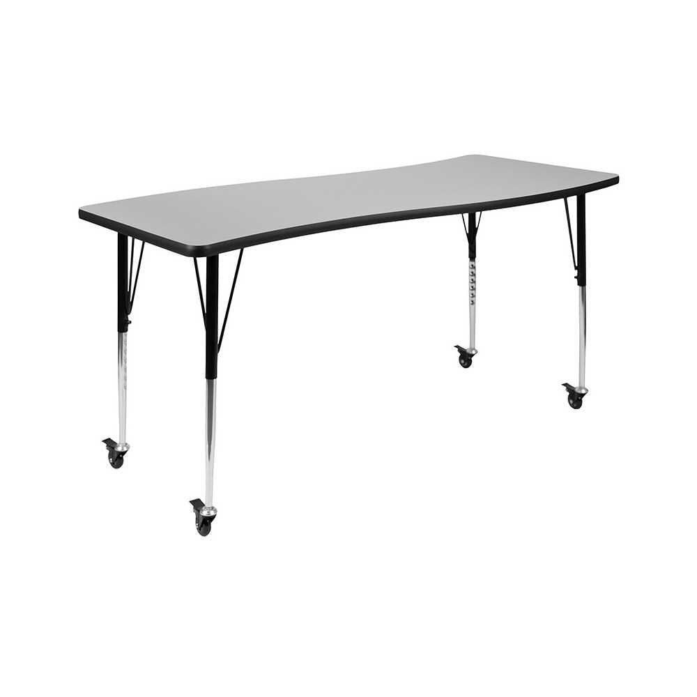 3 Piece Mobile 86" Oval Wave Collaborative Gray Thermal Laminate Activity Table Set-Standard Height Adjustable Legs