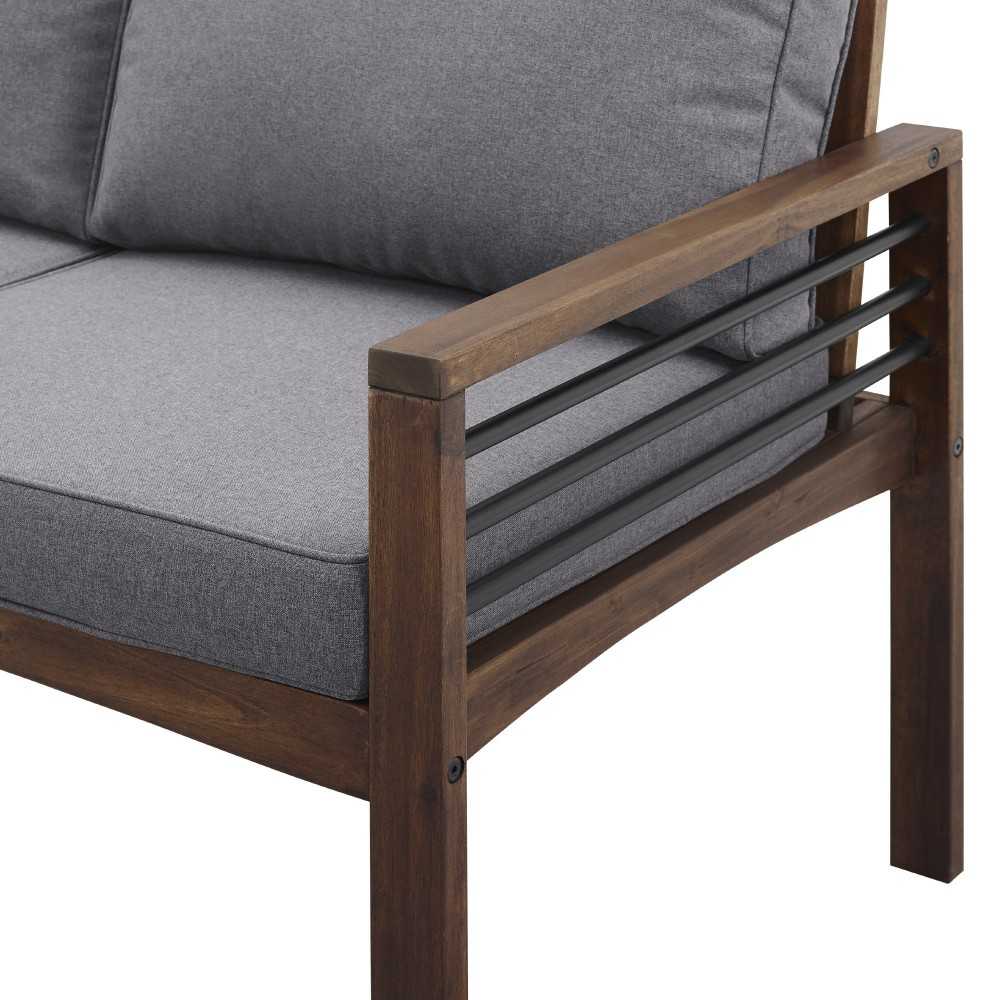 3-Piece Modern Wood and Metal Outdoor Patio Conversation Set - Gray/Dark Brown