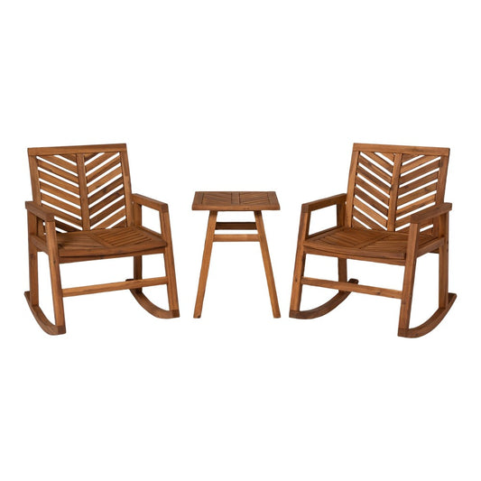 3-Piece Outdoor Rocking Chair Chat Set - Brown