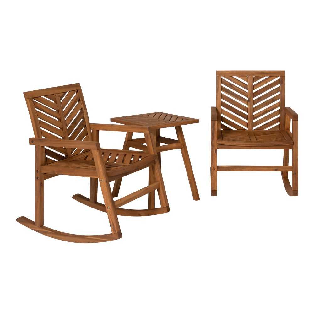 3-Piece Outdoor Rocking Chair Chat Set - Brown