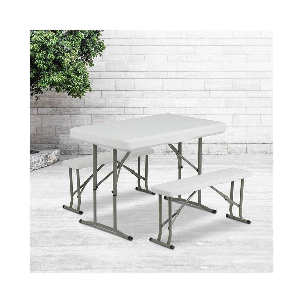 3 Piece Portable Plastic Folding Bench and Table Set