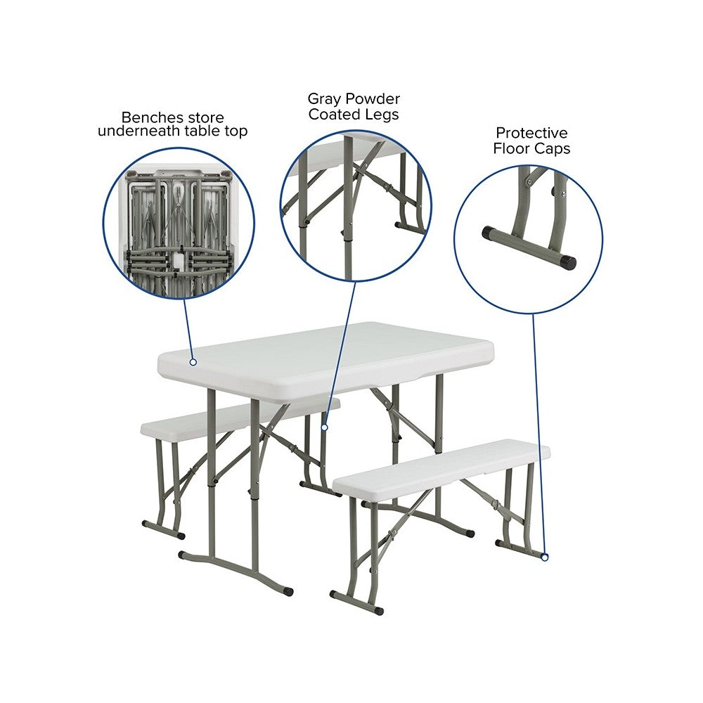 3 Piece Portable Plastic Folding Bench and Table Set