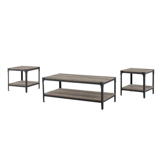 3-Piece Rustic Angle Iron Coffee Table Set - Gray Wash