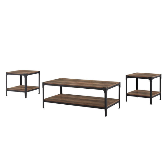 3-Piece Rustic Angle Iron Coffee Table Set - Rustic Oak