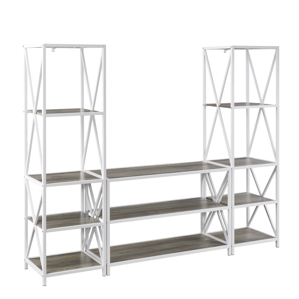 3-Piece Rustic Industrial Bookcase Set - Gray Wash