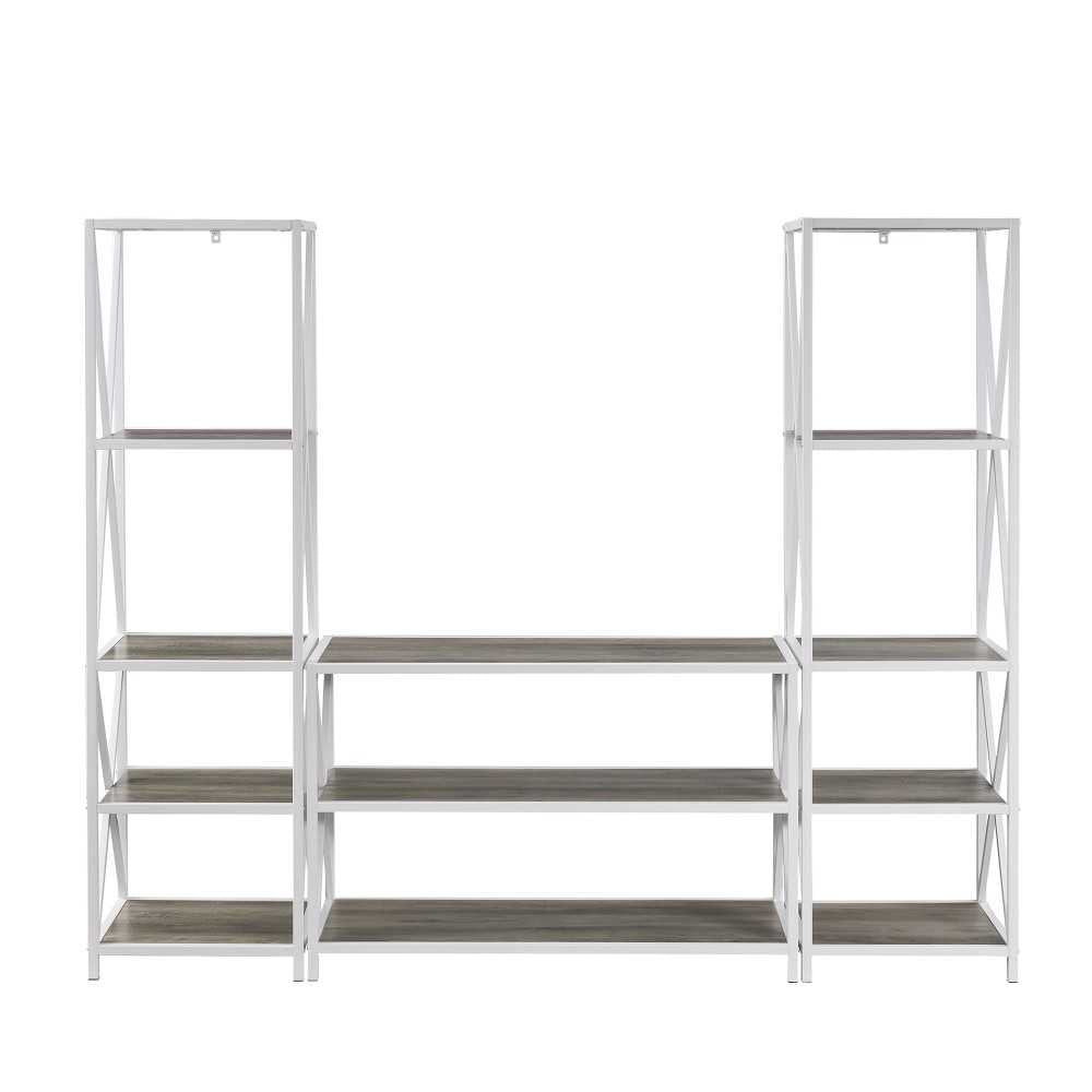 3-Piece Rustic Industrial Bookcase Set - Gray Wash