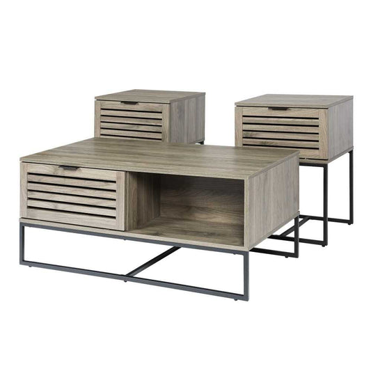 3-Piece Table Set - Modern Slat Door - Slate Gray