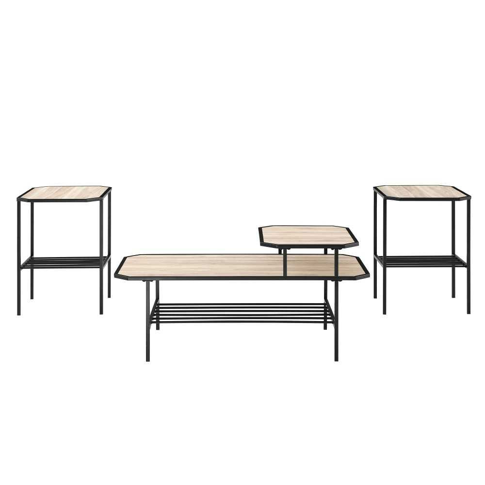 3 Piece Tiered Mixed Material Accent Table Set - Birch