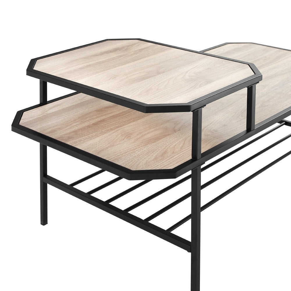3 Piece Tiered Mixed Material Accent Table Set - Birch
