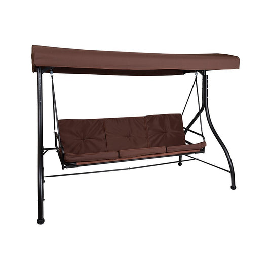 3-Seat Outdoor Steel Converting Patio Swing Canopy Hammock with Cushions / Outdoor Swing Bed (Brown)