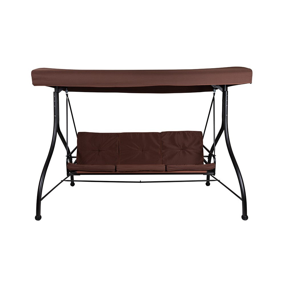 3-Seat Outdoor Steel Converting Patio Swing Canopy Hammock with Cushions / Outdoor Swing Bed (Brown)