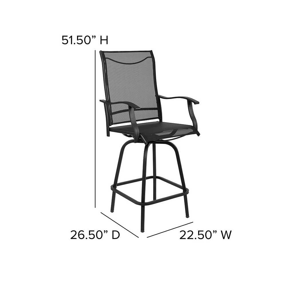 30" All-Weather Patio Swivel Outdoor Stools, Black, Set of 2