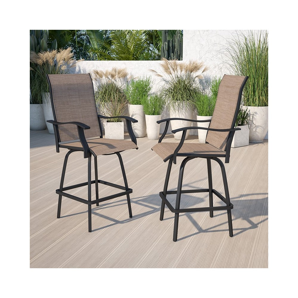 30" All-Weather Patio Swivel Outdoor Stools, Brown, Set of 2