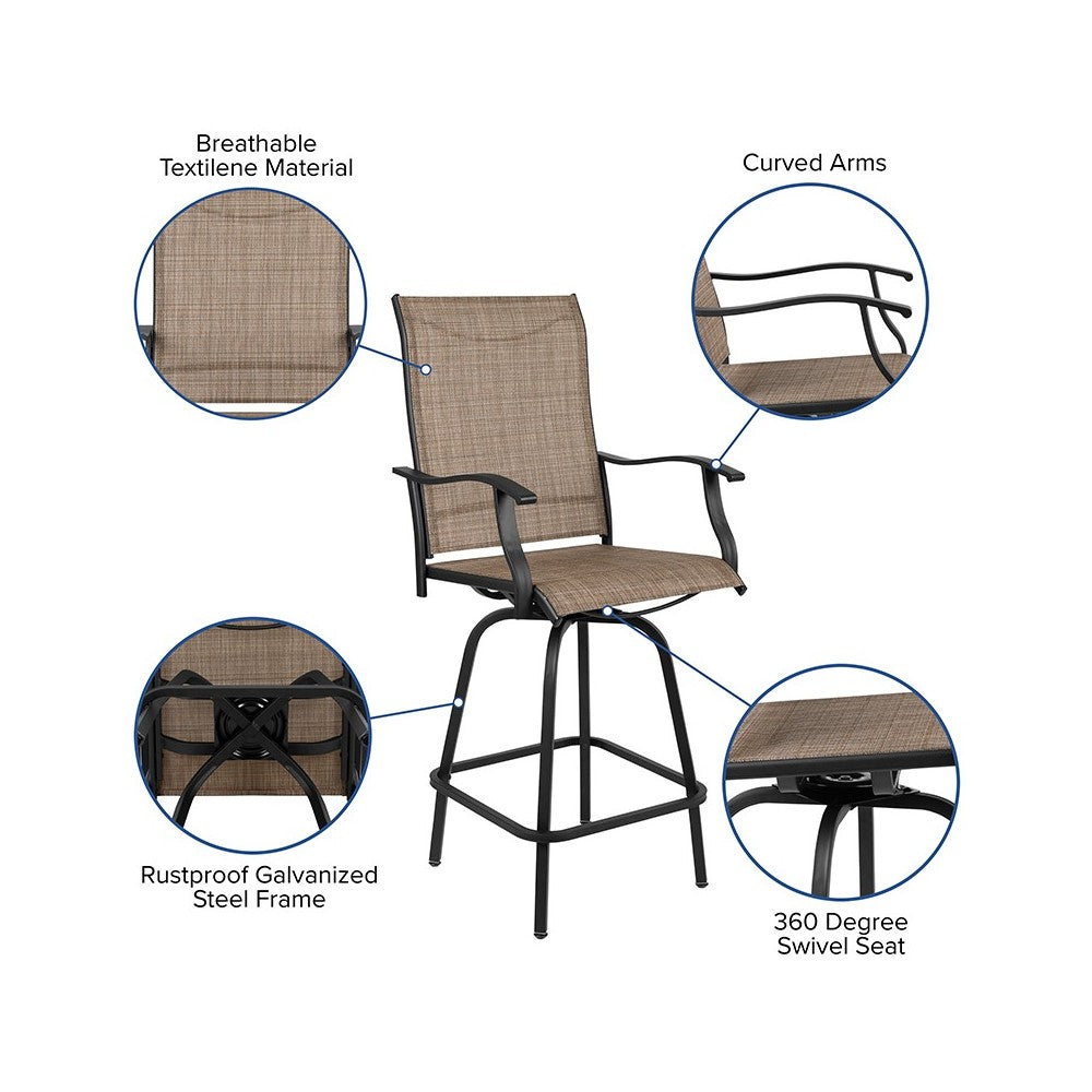 30" All-Weather Patio Swivel Outdoor Stools, Brown, Set of 2